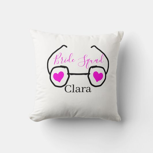 Coussin Équipe de la mariée lunettes de cœur rose noir dem (Recto)