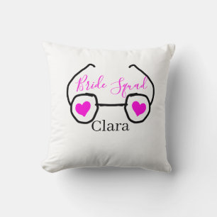 Coussin Équipe de mariée lunettes de cœur rose noir demois