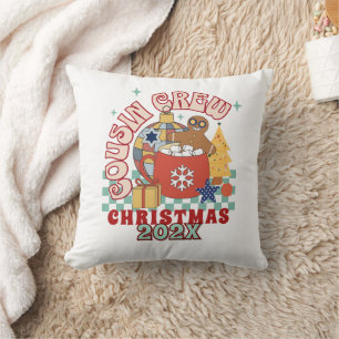 Coussin Équipe de Noël de cousins rétro appariés pour en