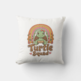 Coussin Équipe de tortue mignonne dessin vectoriel floral