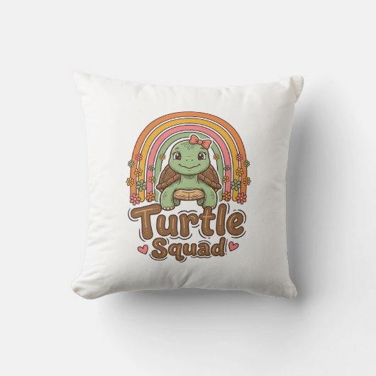 Coussin Équipe de tortue mignonne dessin vectoriel floral (Recto)