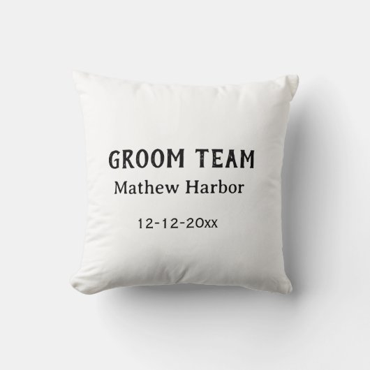 Coussin Équipe du marié nom du garçon d'honneur date enter (Recto)