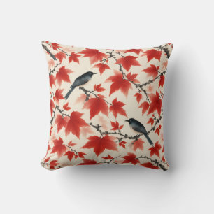 Coussin Érable automnal et oiseaux Art japonais