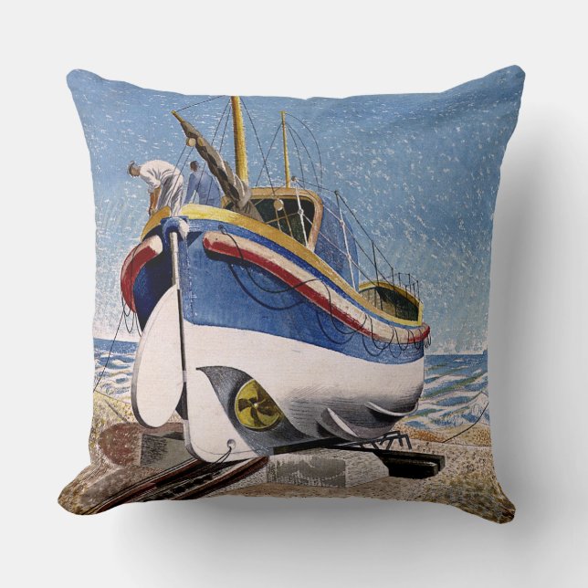Coussin Eric Ravilious - Bateau à vie à Adelburgh, (Recto)