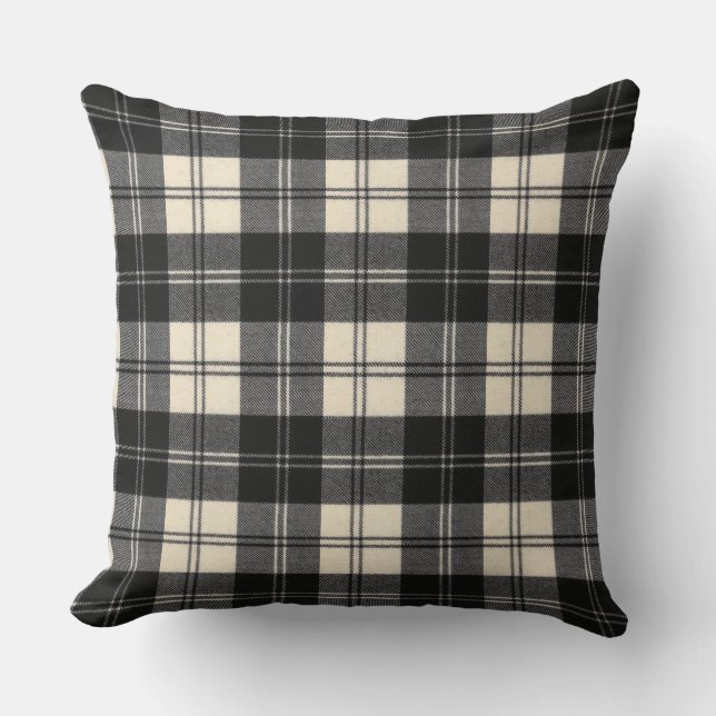 Coussin Erskine Noir et blanc Tartan original moderne (Recto)