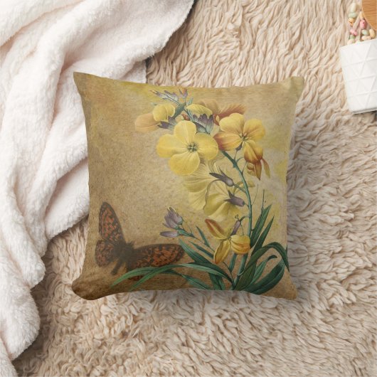 Coussin Erysimum jaune avec papillon (Couverture)