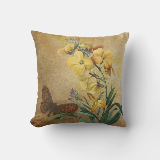 Coussin Erysimum jaune avec papillon (Recto)