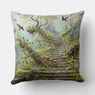 Coussin Escalier surréaliste de printemps qui avale des fl
