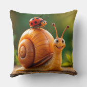 Coussin Escargot de dessin animé heureux hébergeant une co (Verso)