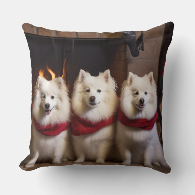 Coussin Eskimo Américain au coin du feu de Noël (Recto)