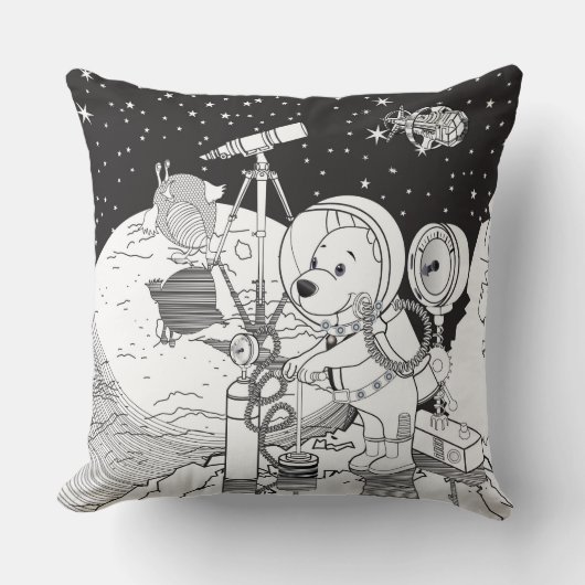 Coussin Espace de coloration avec un chiot astronaute (Recto)