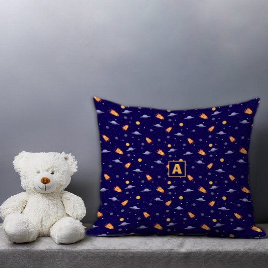 Coussin Espace de motif lavande orange bleu foncé monogram