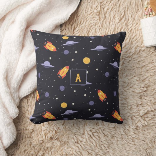 Coussin Espace de motif lavande orange noir monogramme (Couverture)