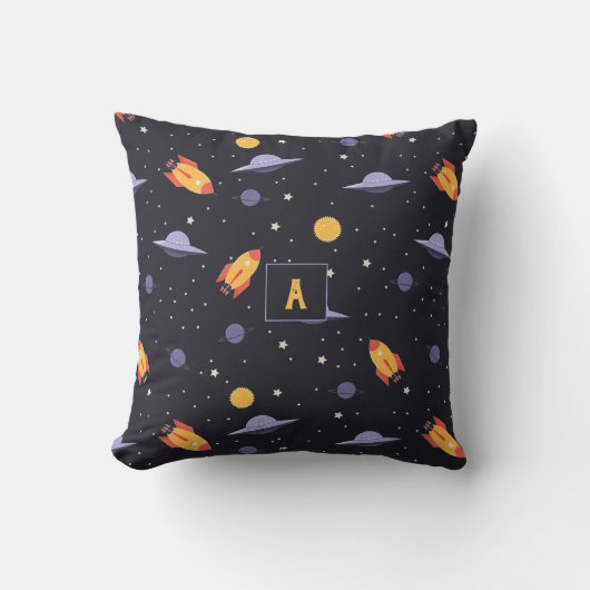 Coussin Espace de motif lavande orange noir monogramme (Recto)
