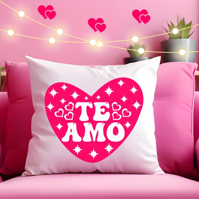 Coussin Espagnol Je t'aime Te Amo Pink Saint-Valentin (Créateur téléchargé)