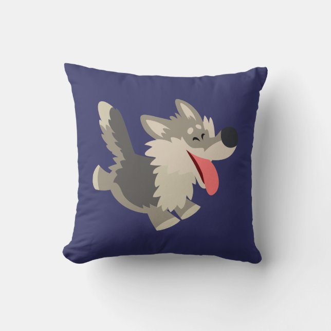 Coussin espiègle mignon de loup de bande dessinée (Recto)