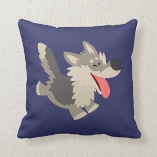 Coussin espiègle mignon de loup de bande dessinée