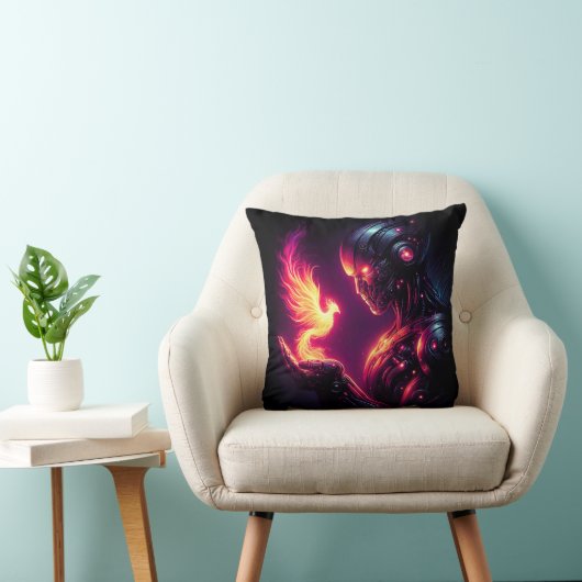 Coussin Esprit de feu de phénix de robot futuriste cyberné (Chaise)