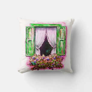 Coussin Esquisse aquarelle fenêtre traditionnelle à l'an