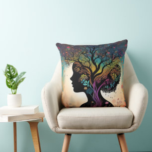 Coussin **"Essence de la Terre : Dame abstraite Mère Natur