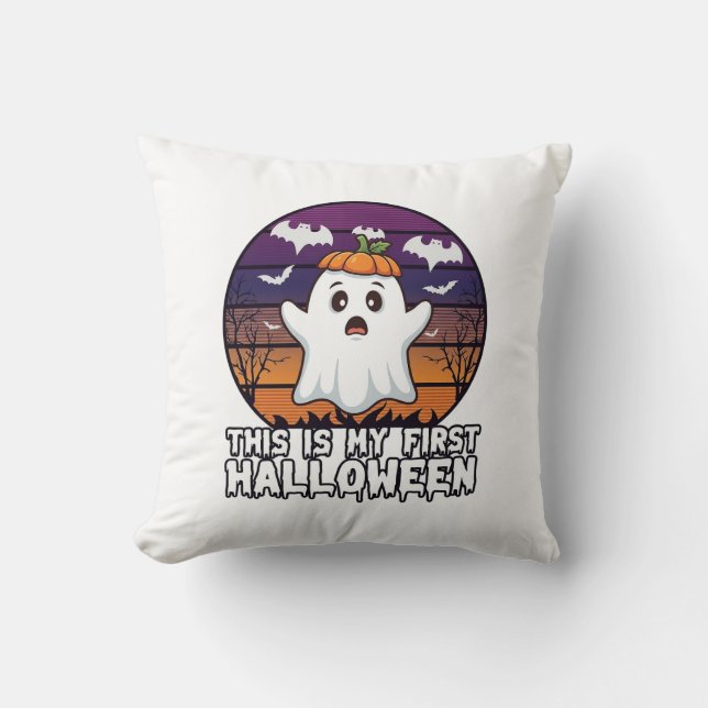 Coussin Est Premier Fantôme de Halloween Citrouille Chapea (Recto)