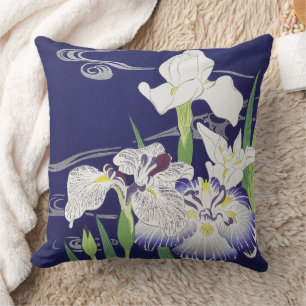 Coussin Estampe d'art Iris japonais vintage de Kogyo Tsuki