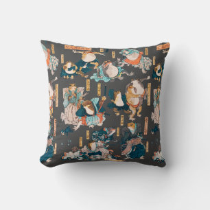 Coussin Estampe japonaise de grenouille sur bois Kuniyoshi