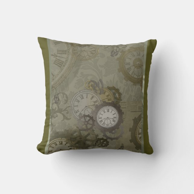 Coussin Estampunk vert olive (Recto)