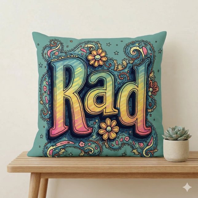 Coussin Esthétique Psychedelique Groovy des Années 70 (Rad 70s Groovy Psychedelic Aesthetic Throw Pillow Mockup A)