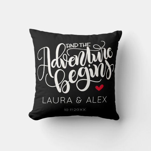 Coussin Et l'aventure commence - Date personnalisée couleu (Recto)