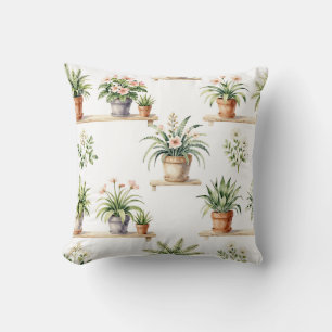 Coussin Étagère de plantes en pot à l'aquarelle