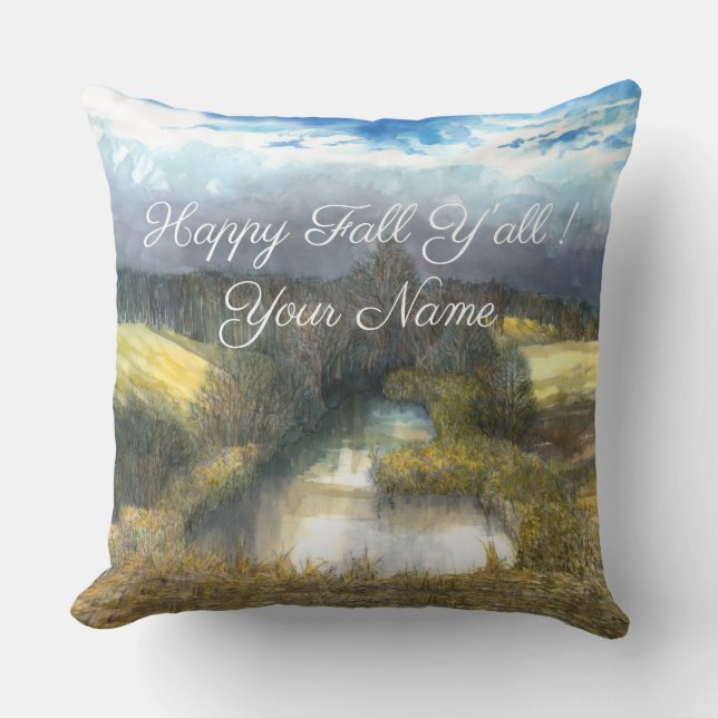 Coussin Etanche d'automne peinture aquarelle (Recto)