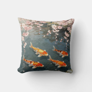 Coussin Étang de carpes à fleurs de cerisier Sérénité