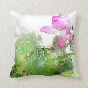 Coussin ÉTANG LOTUS l art de peinture de brosse de Chinoi