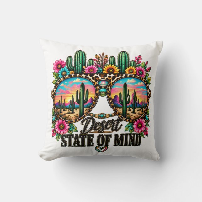Coussin État d'esprit du désert boho Cactus Coucher de sol (Recto)