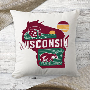 Coussin État d'origine Wisconsin Couleur Rétro