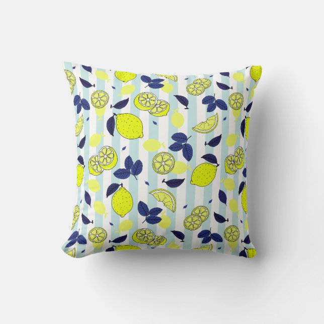 Coussin Été Bleu Jaune Flammes de citron sur Bleu (Recto)