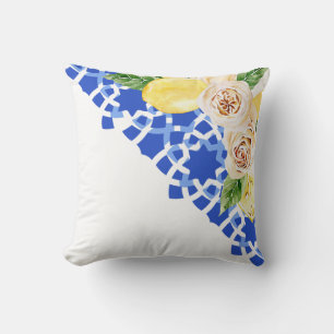 Coussin Eté Carreaux et citrons bleu méditerranéen