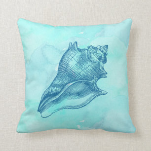 Coussin Été d'Aqua d'aquarelle de coquillage de plage