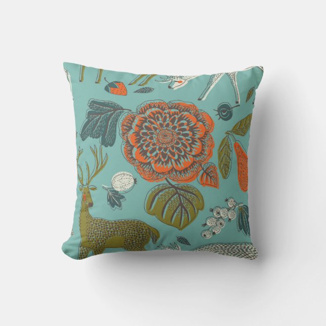 Coussin Eté Jardin Cerf Illustration transparente. (Recto)
