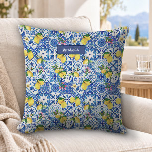 Coussin Été majolique bleu citrouilles siciliennes Méditer