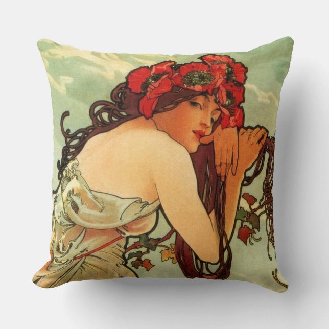 Coussin Été par Alphonse Mucha (Recto)