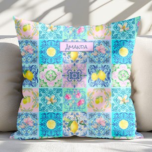 Coussin Été Sicilien turquoise coloré azulejo Amalfi