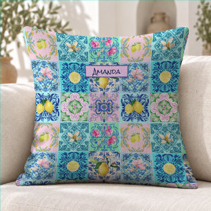 Coussin Été Sicilien turquoise coloré azulejo Amalfi