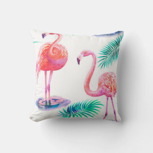 Coussin Été tropical avec flamants roses feuilles de palmi