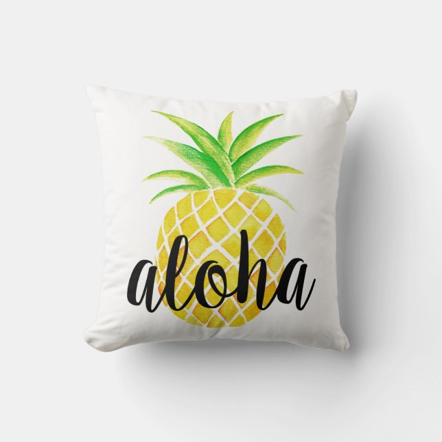 Coussin Été tropical d'aquarelle d'ananas Aloha (Recto)