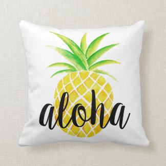 Coussin Été tropical d'aquarelle d'ananas Aloha