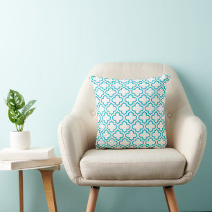 Coussin Été Turquoise Blanc Retro Chic Trellis Motif