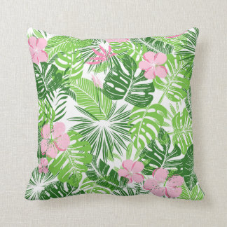 Coussin Été Vert Tropical Feuilles rose Floral