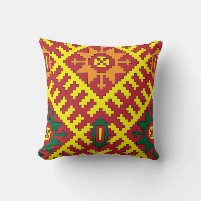 Coussin Ethnic Ethnographic folk art motif de Alsunga (Recto)
